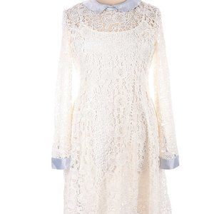 Modcloth Lace Crochet Ivory dress lined slip dress Blue-Gray Collar & Cuffs XL